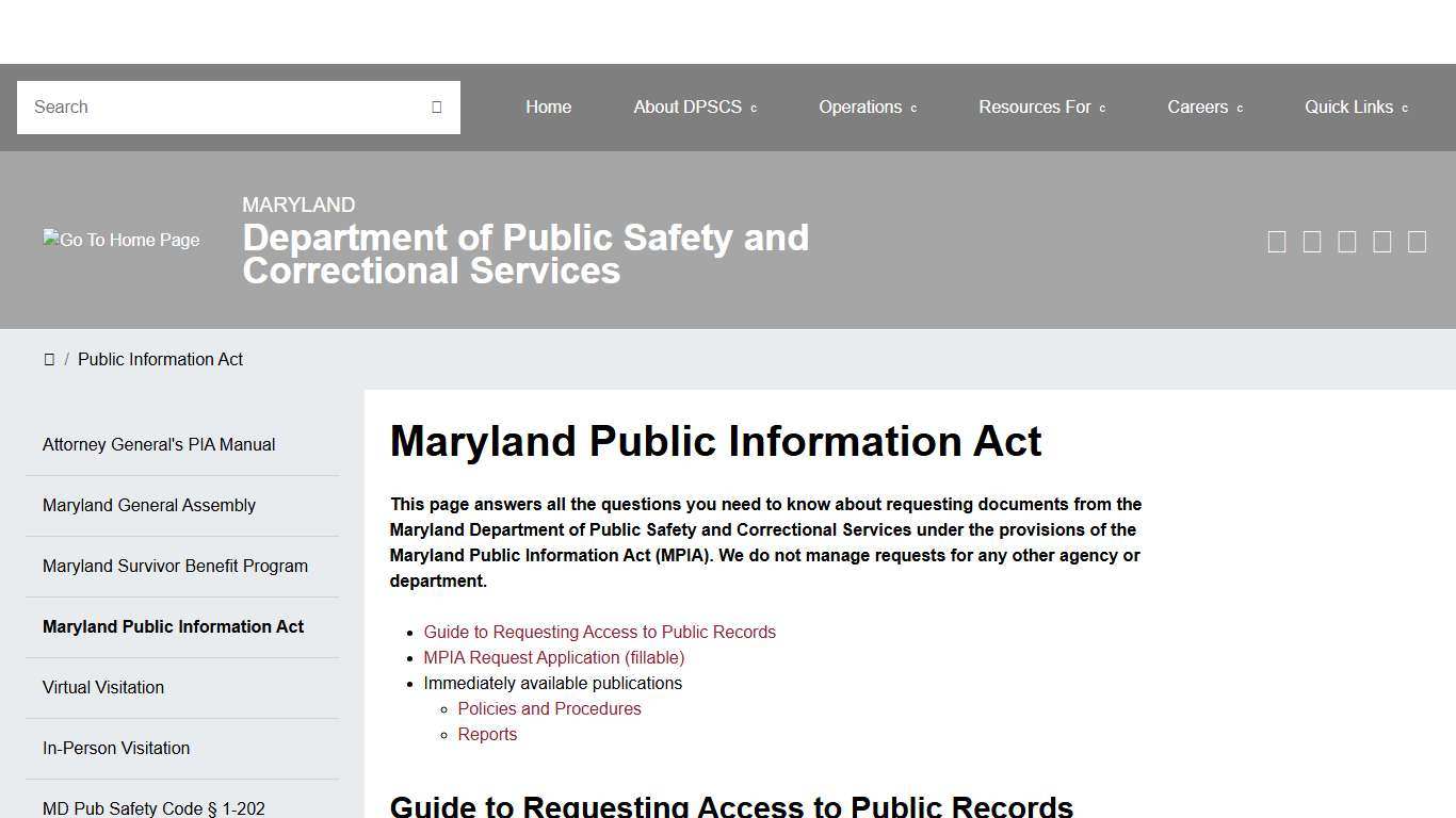 DPSCS - Maryland Public Information Act
